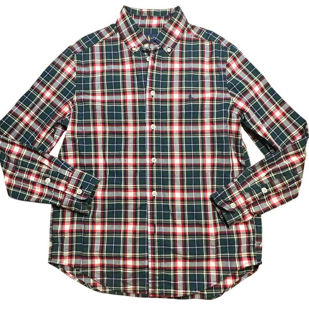 Polo Ralph Lauren Boys Madras Plaid Button Down Shirt M 10-12 Long Sleeve